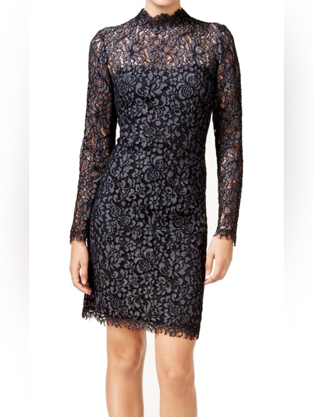 Betsey Johnson Black Floral Lace Long-Sleeve Dress